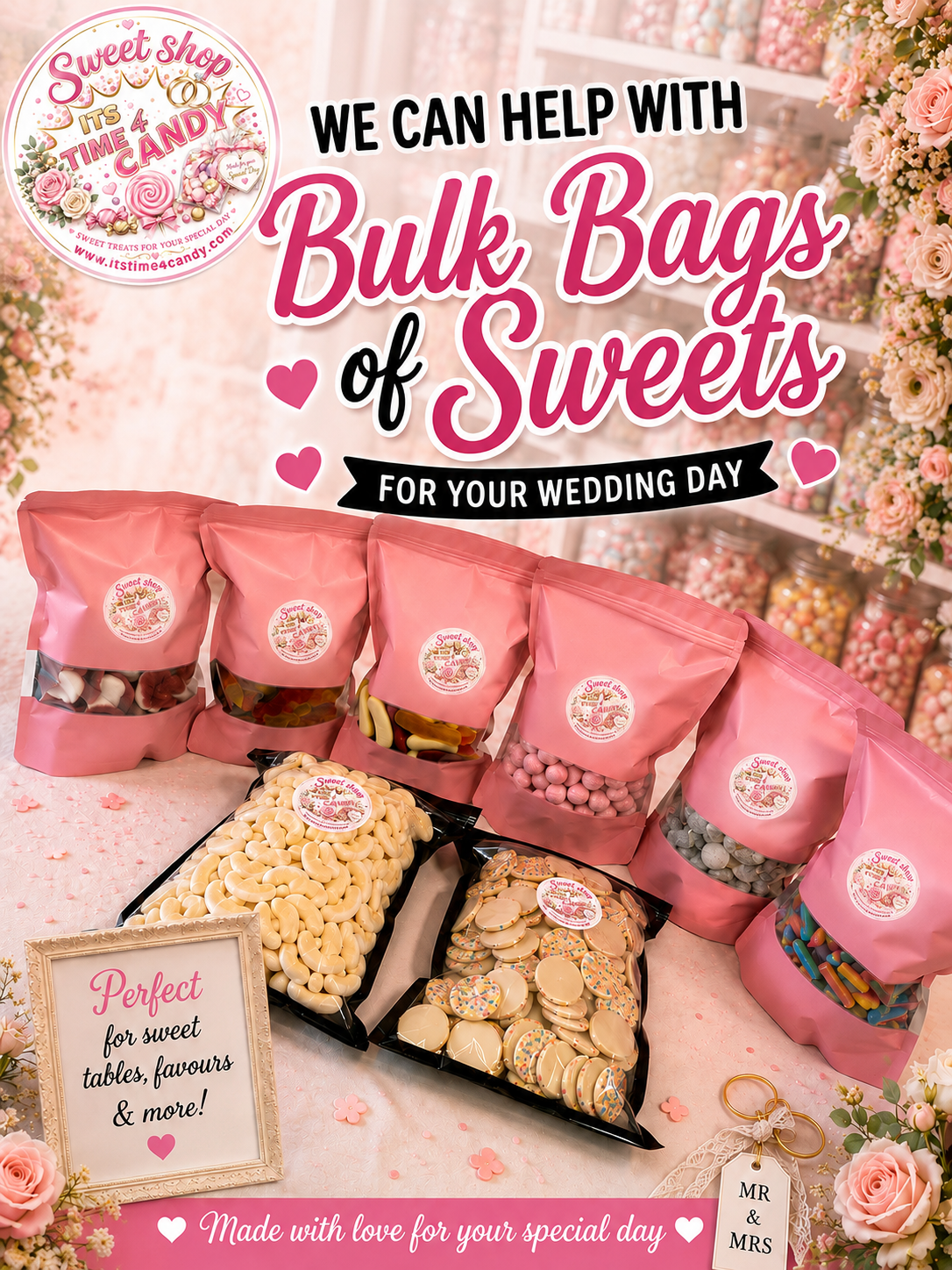 Bulk buy pouches perfect for weddings partys, sweet tables any occasion