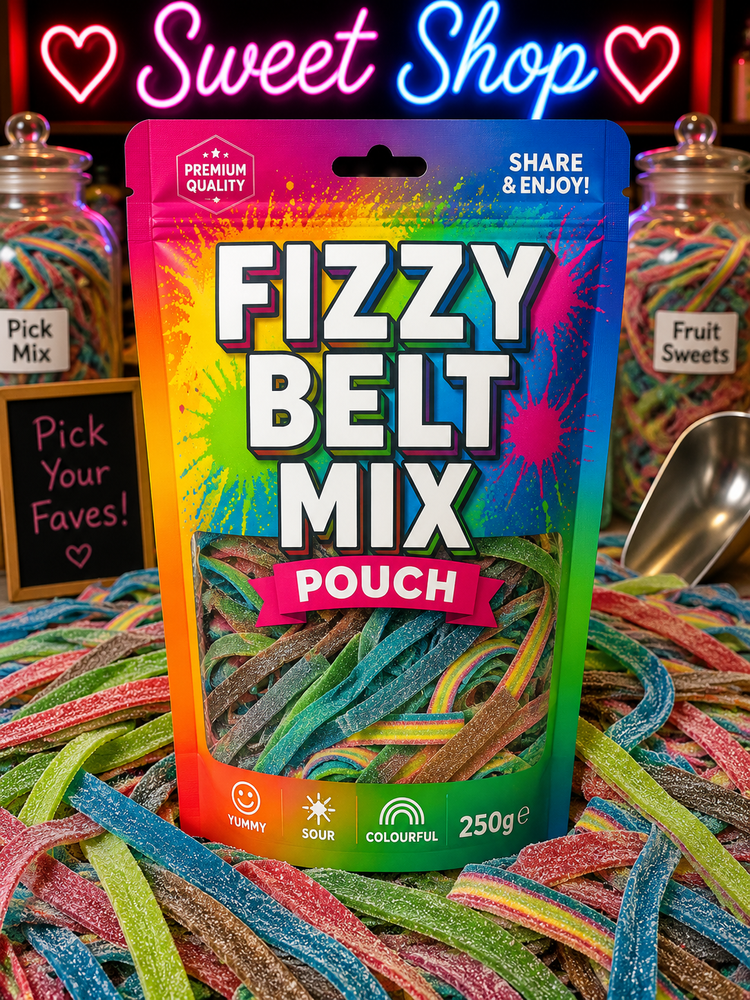 Fizzy belt mix pouch