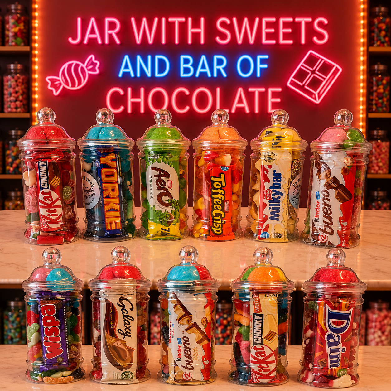 Sweet jar with chocolate bar
