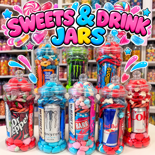 Drink jars with sweets & chocolate
