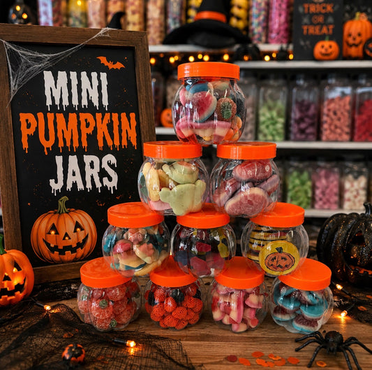 Mini pumpkin jars filled with sweets
